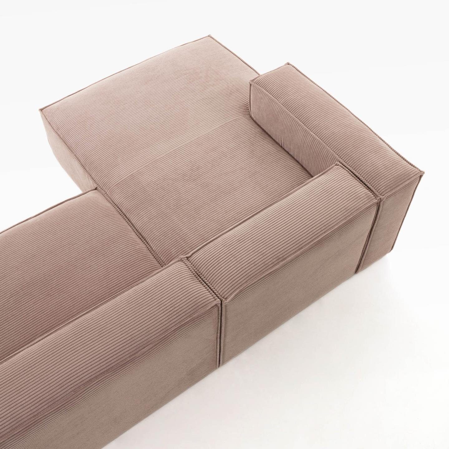 mit Sofa Blok Kord Natur24 330cm Sofa 3-Sitzer rosa Longchair Couch links