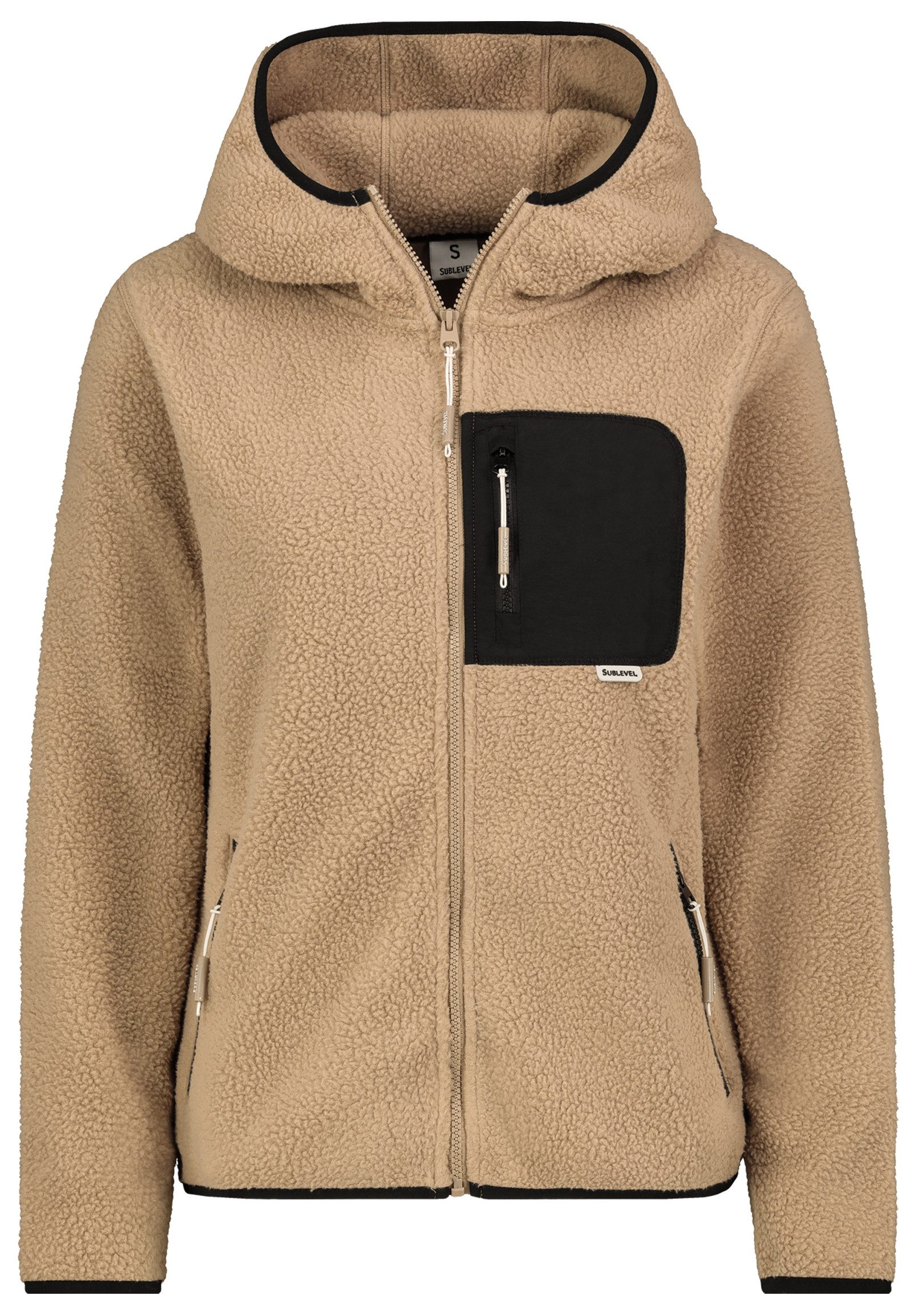 Fleecejacke Damen Teddyfleecejacke mit Brusttasche und Kapuze