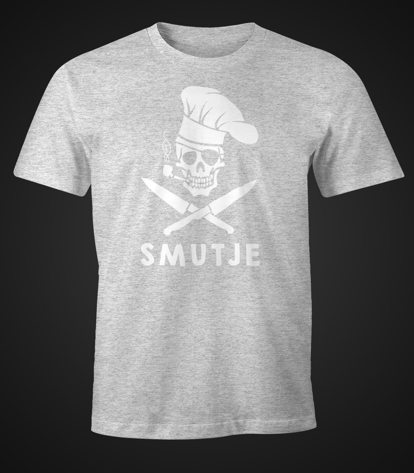 T-Shirt Print Koch mit Herren Pirat grau Print-Shirt Fun-Shirt MoonWorks Moonworks® Smutje