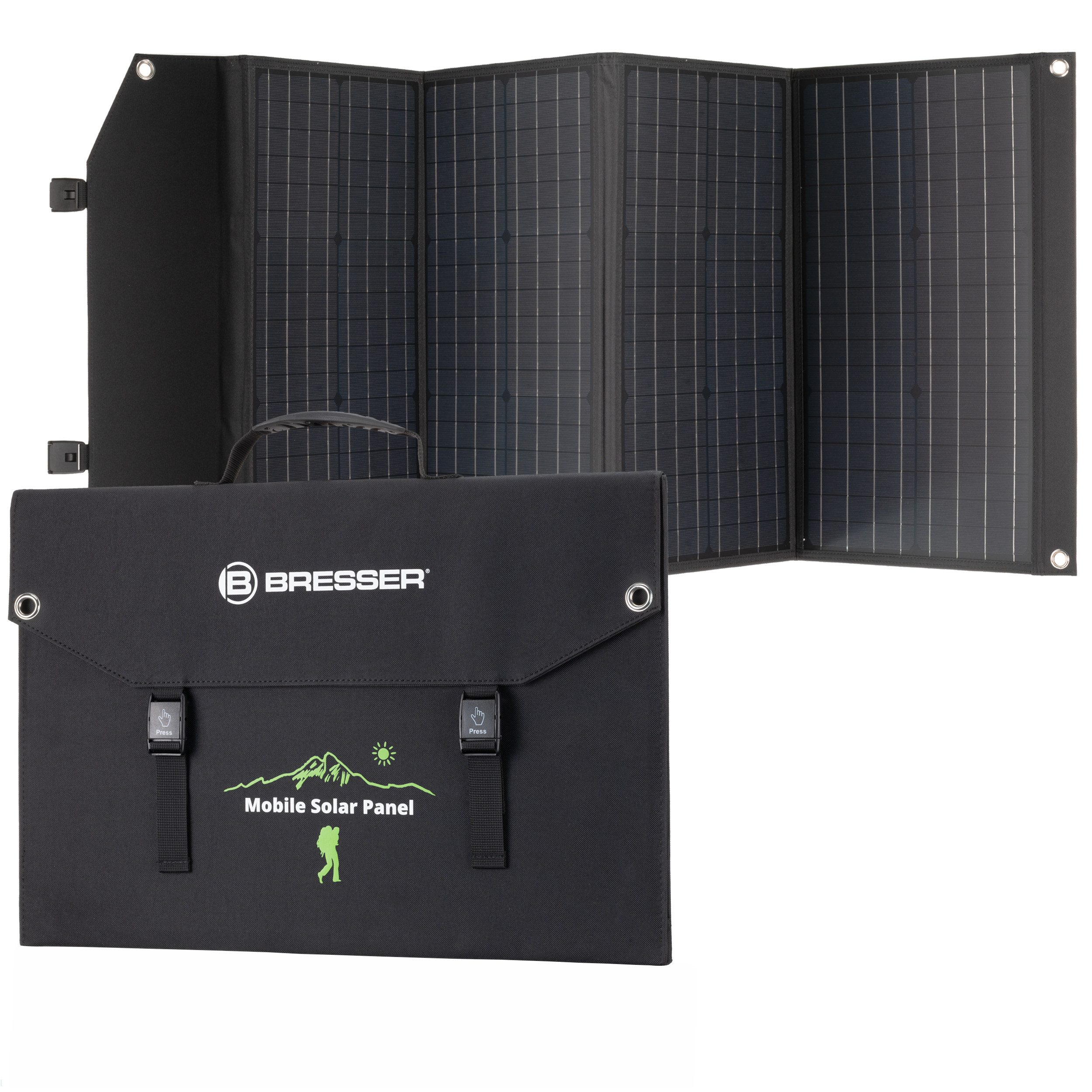 BRESSER Mobiles Solar-Ladegerät 120 Watt mit USB- u. DC-Anschluss Solarladegerät