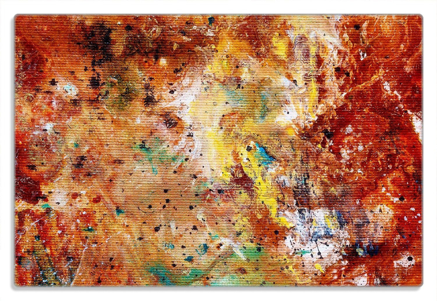 Wallario Frühstücksbrett Künstlerische bunte Leinwand - Farbkleckse und Tupfer, (inkl. rutschfester Gummifüße 4mm, 1-St), 20x30cm
