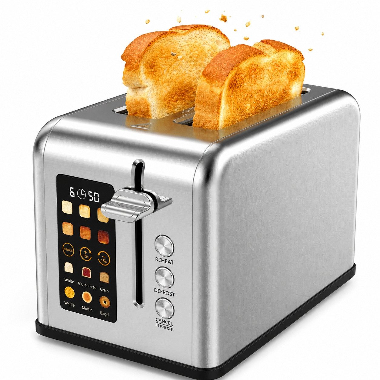Fofile Toaster 2/4 Scheiben LED Anzeige Abbruch-