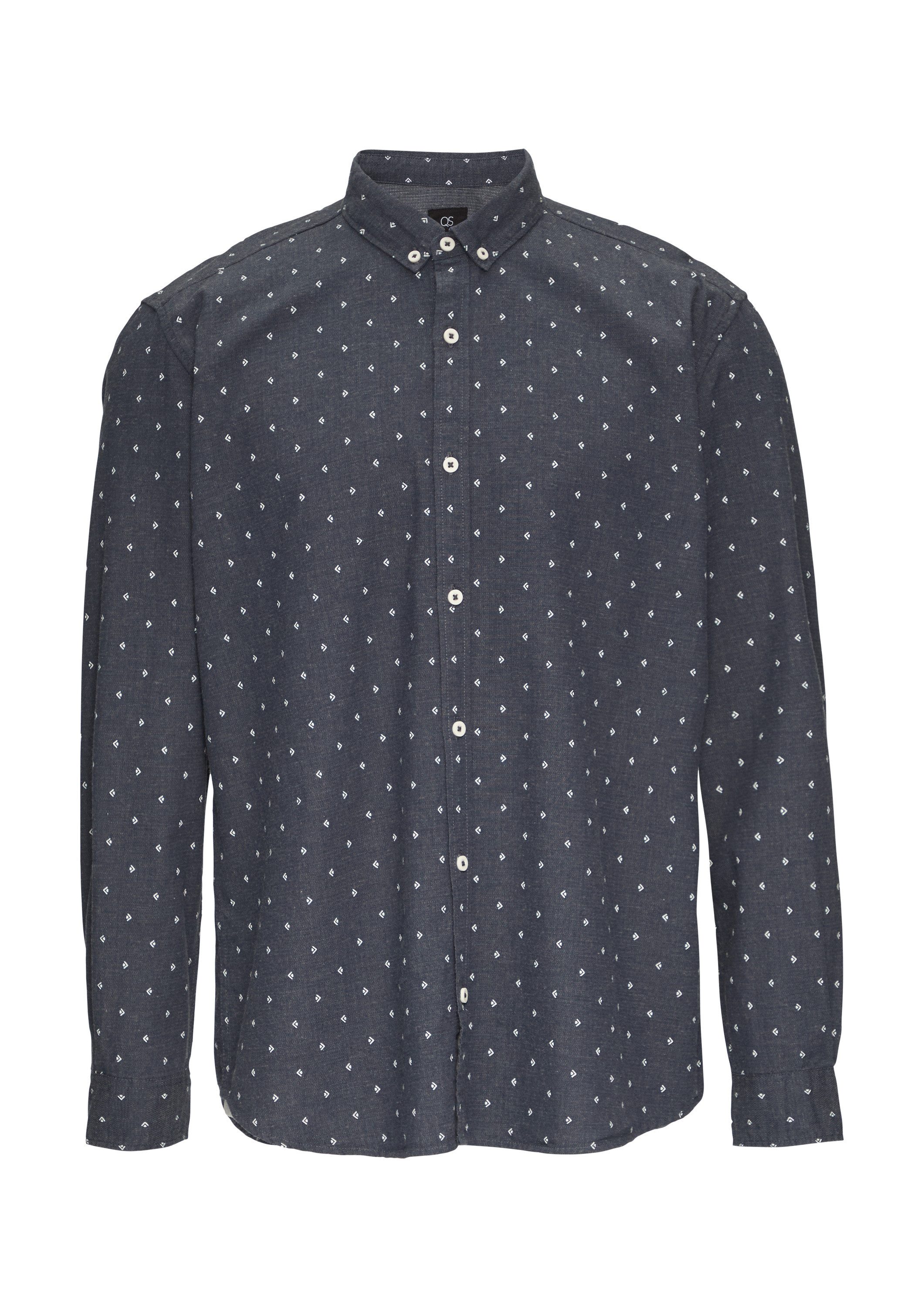 QS Langarmhemd Hemd Regular Fit: Hemd mit All-over-Print und Button-Down-Kragen