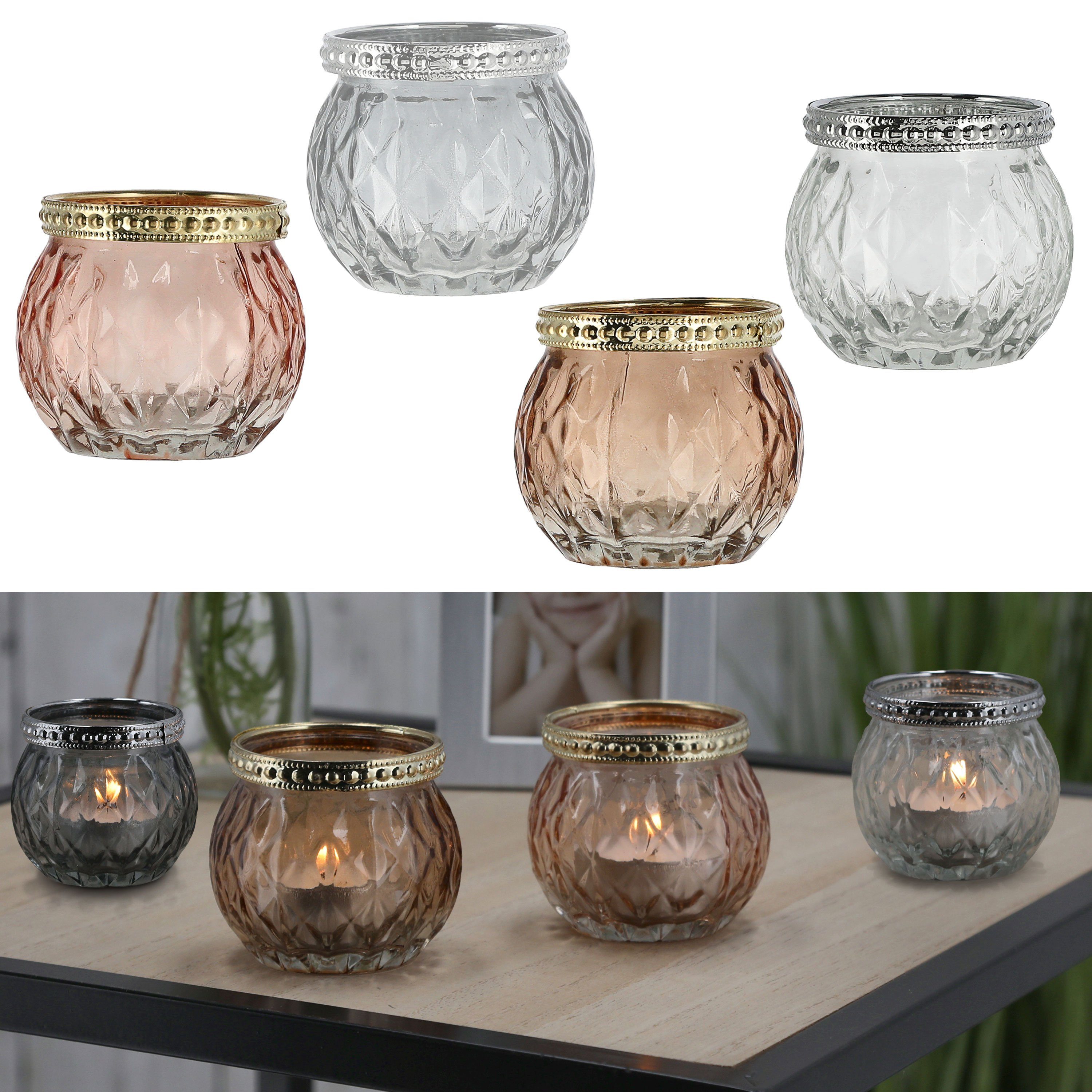 CEPEWA Teelichthalter Teelichtglas 4er Set orientalisch Glas Ø6,5cm H5,7cm Windlicht, Teelichtständer