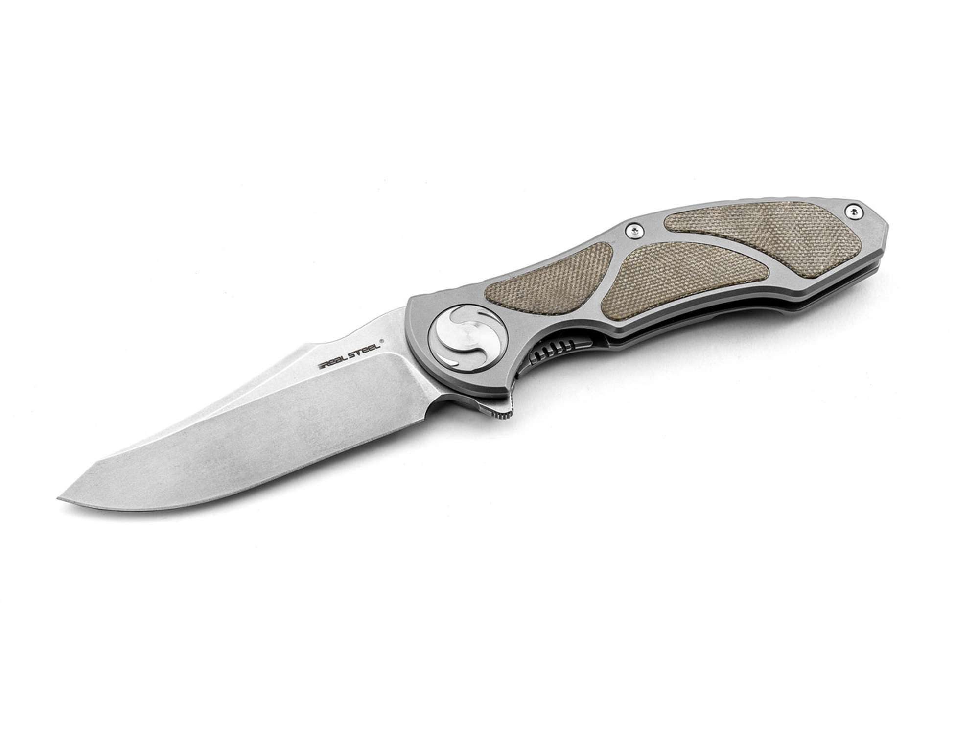 Real Steel Taschenmesser Real Steel Exorcist S35VN Ti Green Micarta Three Scales