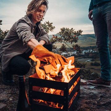 höfats Grillhandschuhe Leder, (Zertifiziert nach EN 407 und EN 390, extrem hitzebeständig, Topfhandschuh, Ofenhandschuh zum Grillen), hitzebeständig