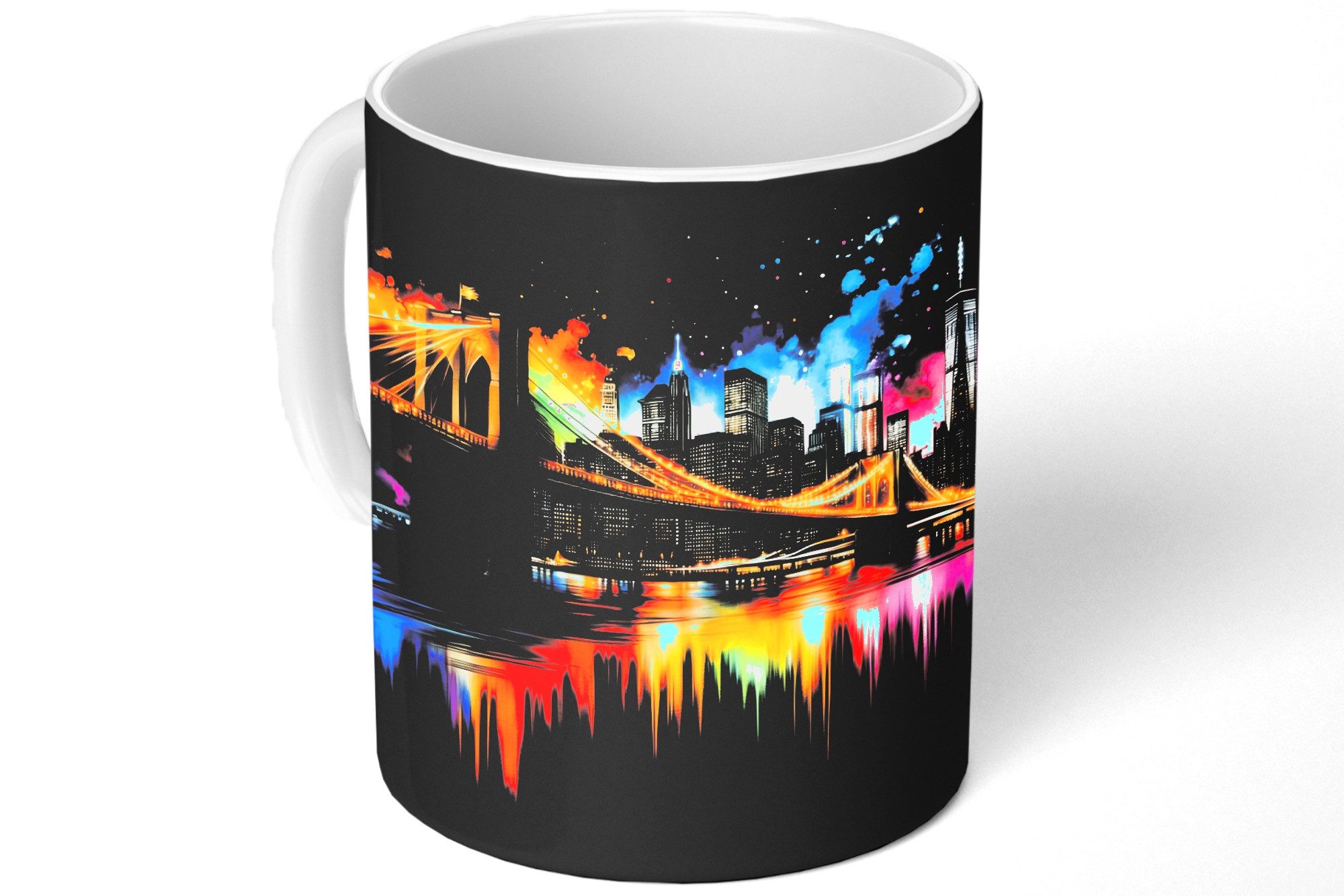 MuchoWow Tasse Skyline - Brücke - Beleuchtung - Farben, 1-tlg., Keramik, Kaffeetassen, Teetasse, Becher, Kaffeebecher, Geschenk