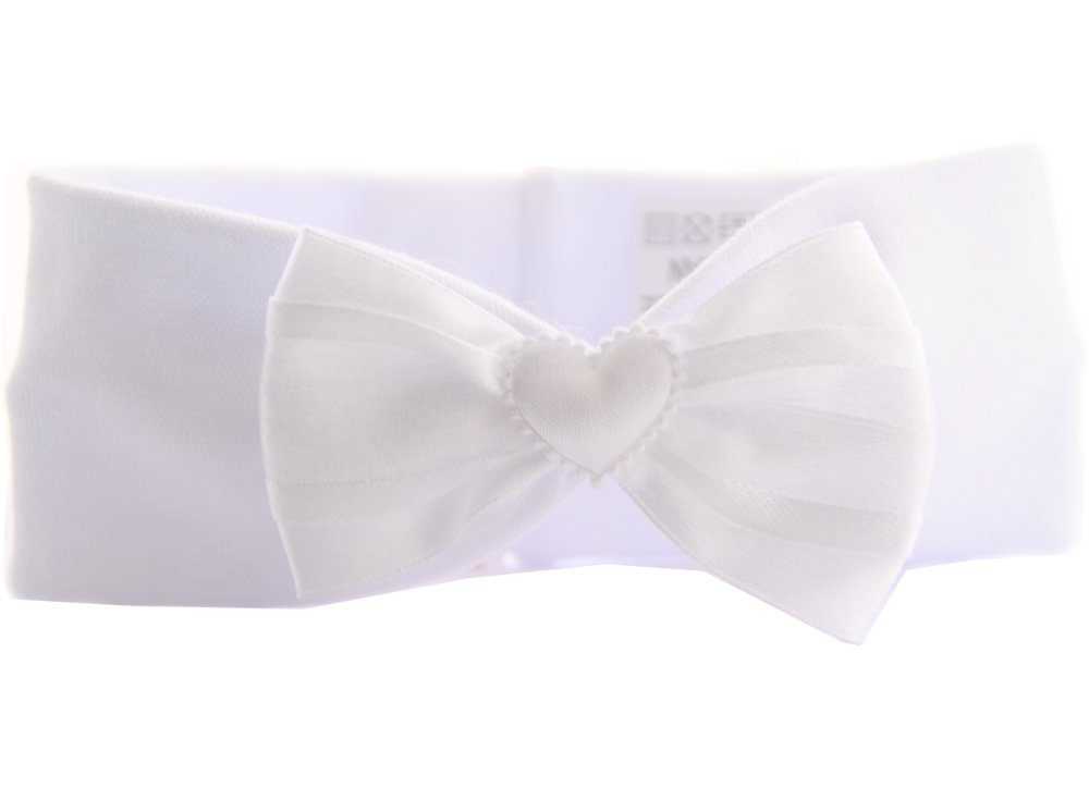 La Bortini Stirnband Stirnband für Baby und Kinder ab 0Mon Kopfband in Weiß für Taufe, Fest (1 Stück, Kopfschmuck für Mädchen, Neugeborene, Kinder) elastisch, weich, weiß mit Schleife und Herzchen