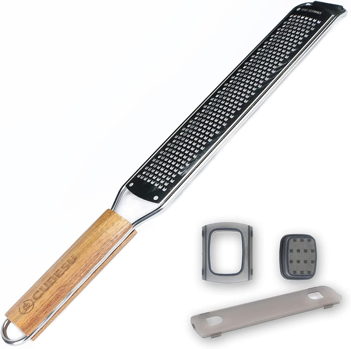 Cubesu Käsereibe Zester Reibe Set extrem scharfe Edelstahl Küchenreibe mit Holzgriff, Edelstahl / Holz