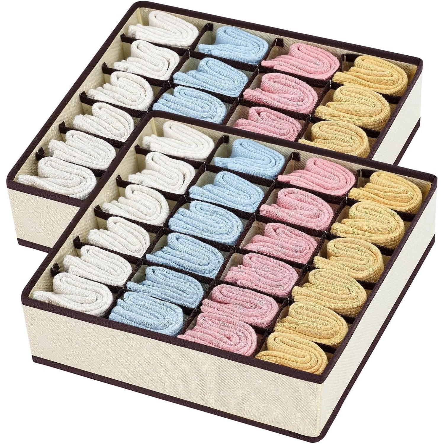 LuxusKollektion Schubladeneinsatz Socken Organizer 24 Zellen 2 Stück-24 Fächer Tiefbeige (2 St)