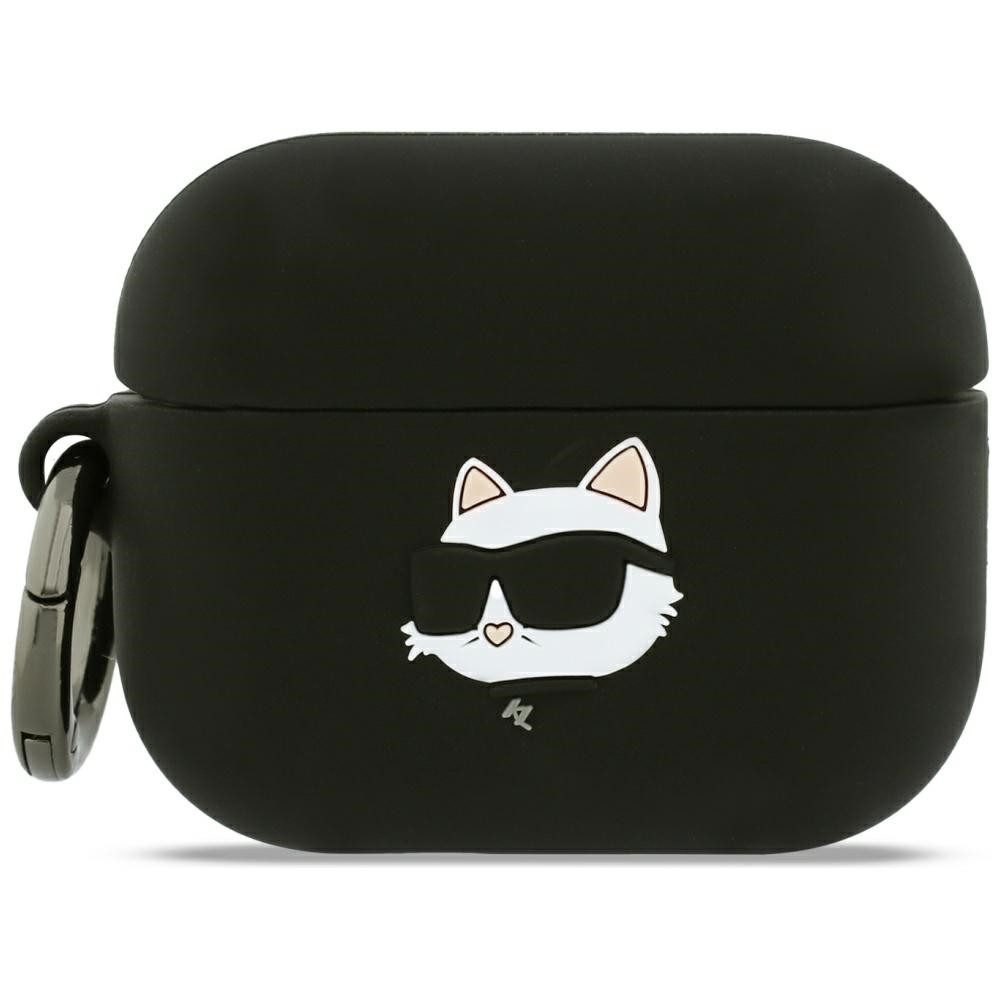KARL LAGERFELD Kopfhörer-Schutzhülle Case AirPods Pro 3 Silikon schwarz Logo Katze 3D, Kantenschutz