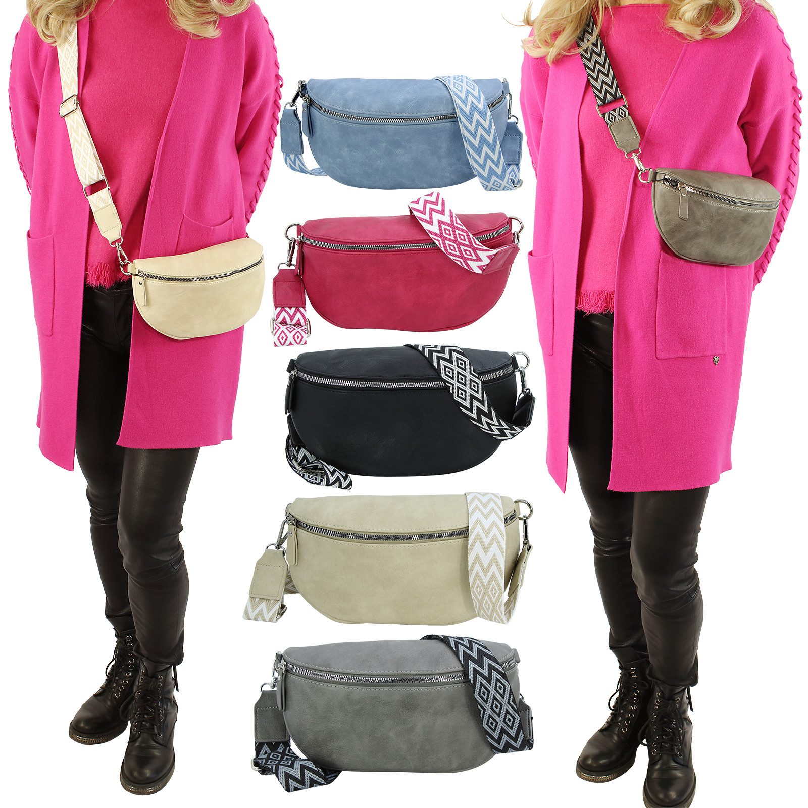 J JONES JENNIFER JONES Bauchtasche Damen Hüfttasche Umhängetasche breiter Gurt Gürteltasche Handtasche