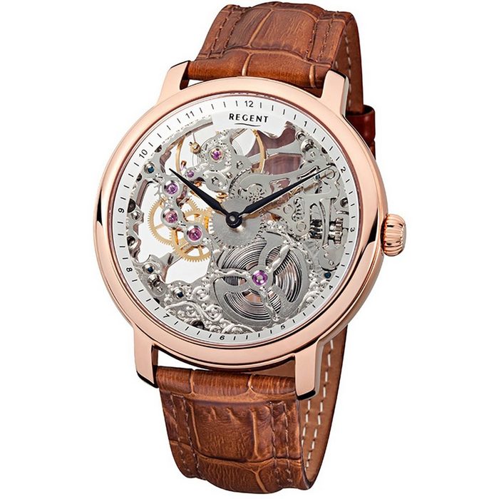 Regent Quarzuhr Regent Herren Uhr GM-1430 Leder (Armbanduhr) Herren Armbanduhr rund groß (ca. 45mm) Edelstahl Elegant