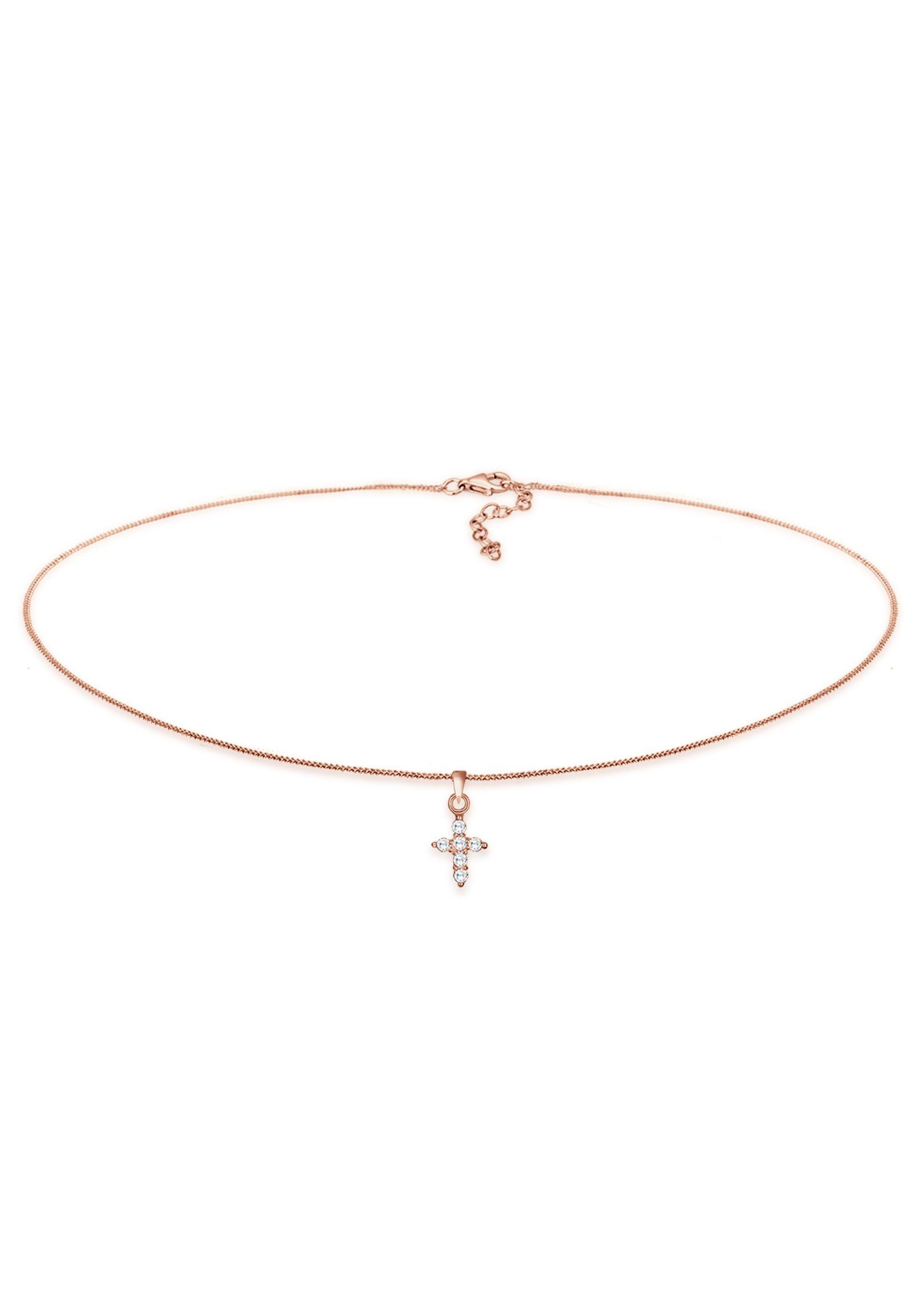 Elli Choker 925 Religion Kreuz Silber Choker Zirkonia Rosa