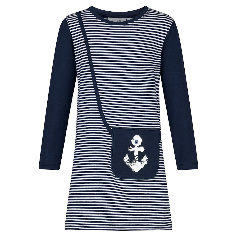 happy girls A-Linien-Kleid Happy Girls Kleid Langarm Pailletten Anker Tasche Stripes navy blau (1-tlg)