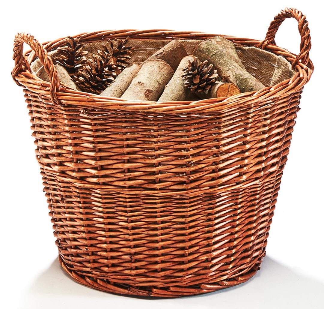 Kobolo Kaminholzkorb Holzkorb aus Weide rund mit Jutestoff günstig online kaufen