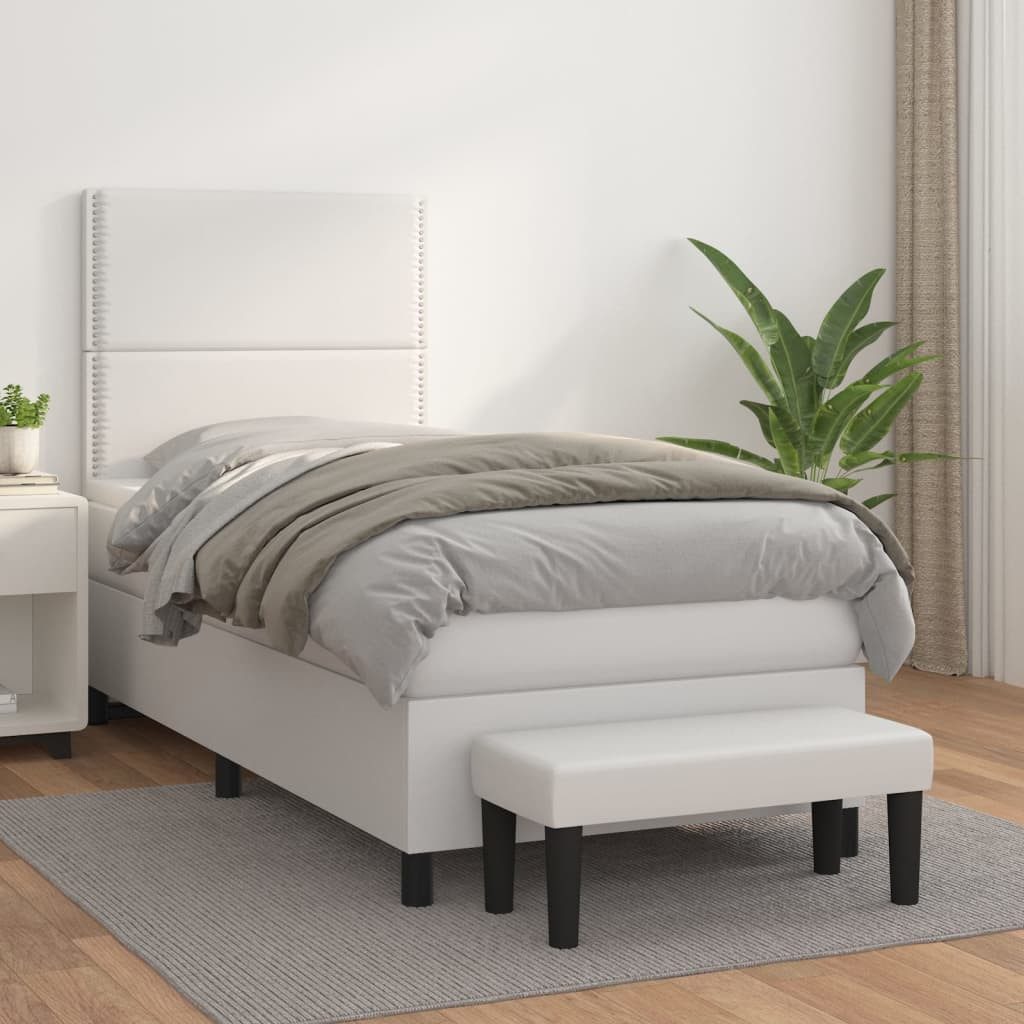 vidaXL Boxspringbett, Boxspringbett mit Matratze Weiß 100x200 cm Kunstleder günstig online kaufen