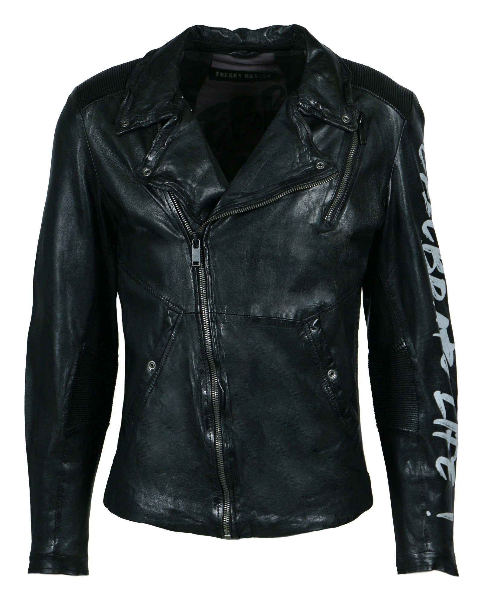 Freaky Nation Bikerjacke (1-St), Schräger Reißverschluss