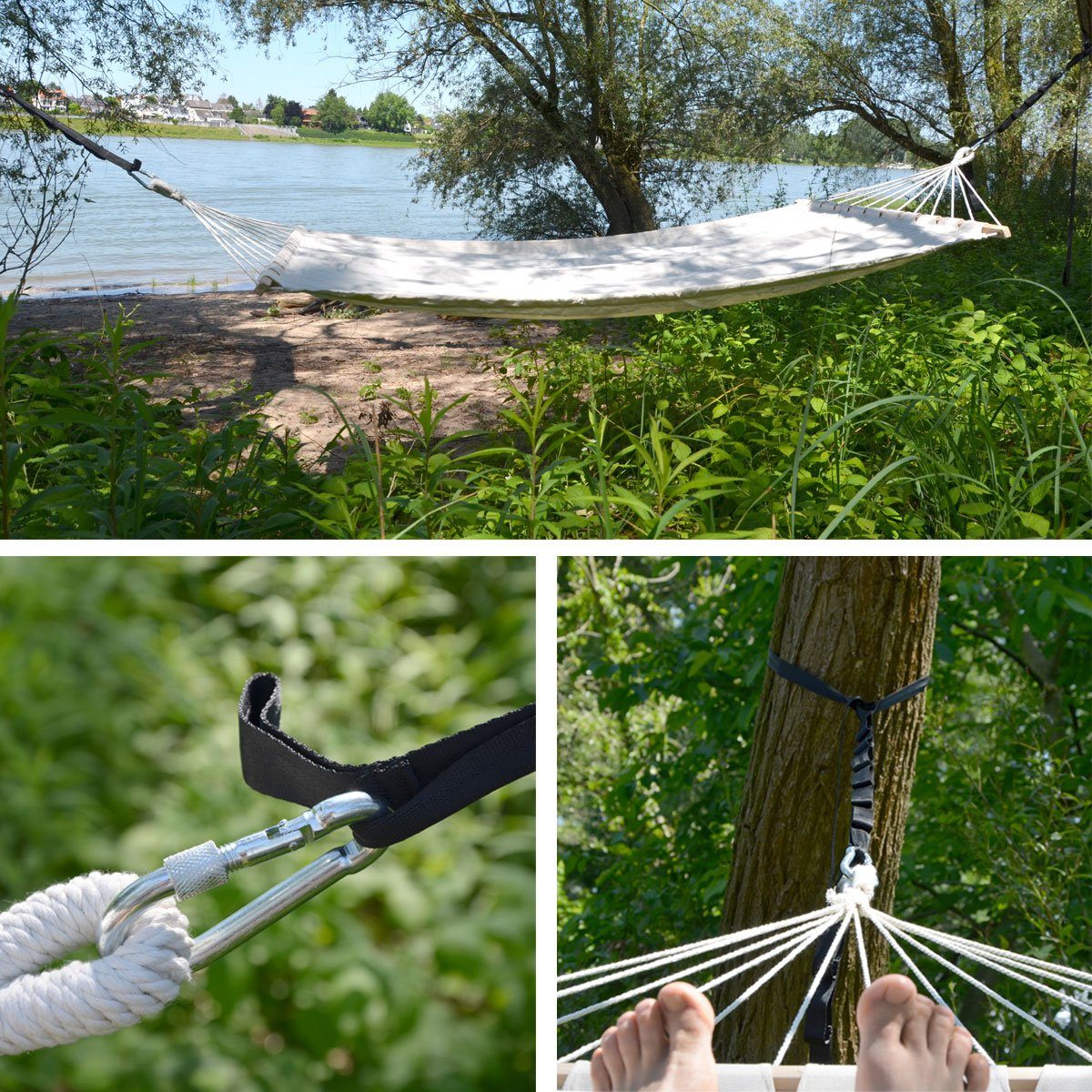 AMANKA Wandhalter 300kg Hängematten Befestigung 2 Gurte 280x2,5cm Baum Gurt Set Schwarz, 2 Gurte 280 x 2,5 cm Schwarz