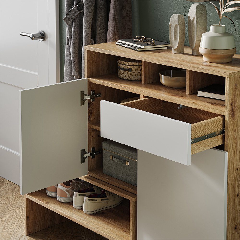 Vicco Schuhschrank Selena, Eiche/Weiß, 125 x 102 cm (1-St) mit Sitzbank