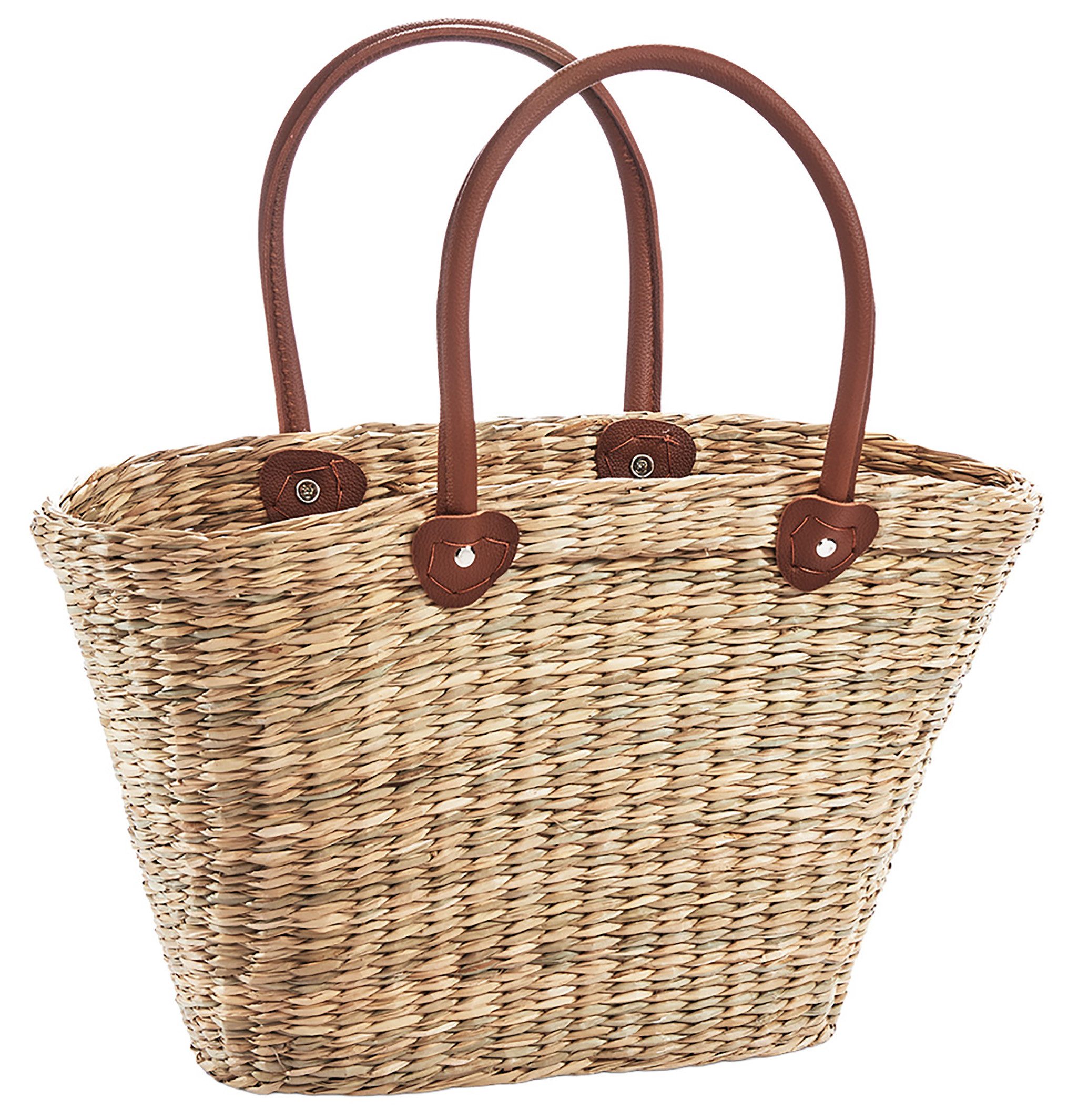 Kobolo Shopper Seegrastasche natur Ledergriffe