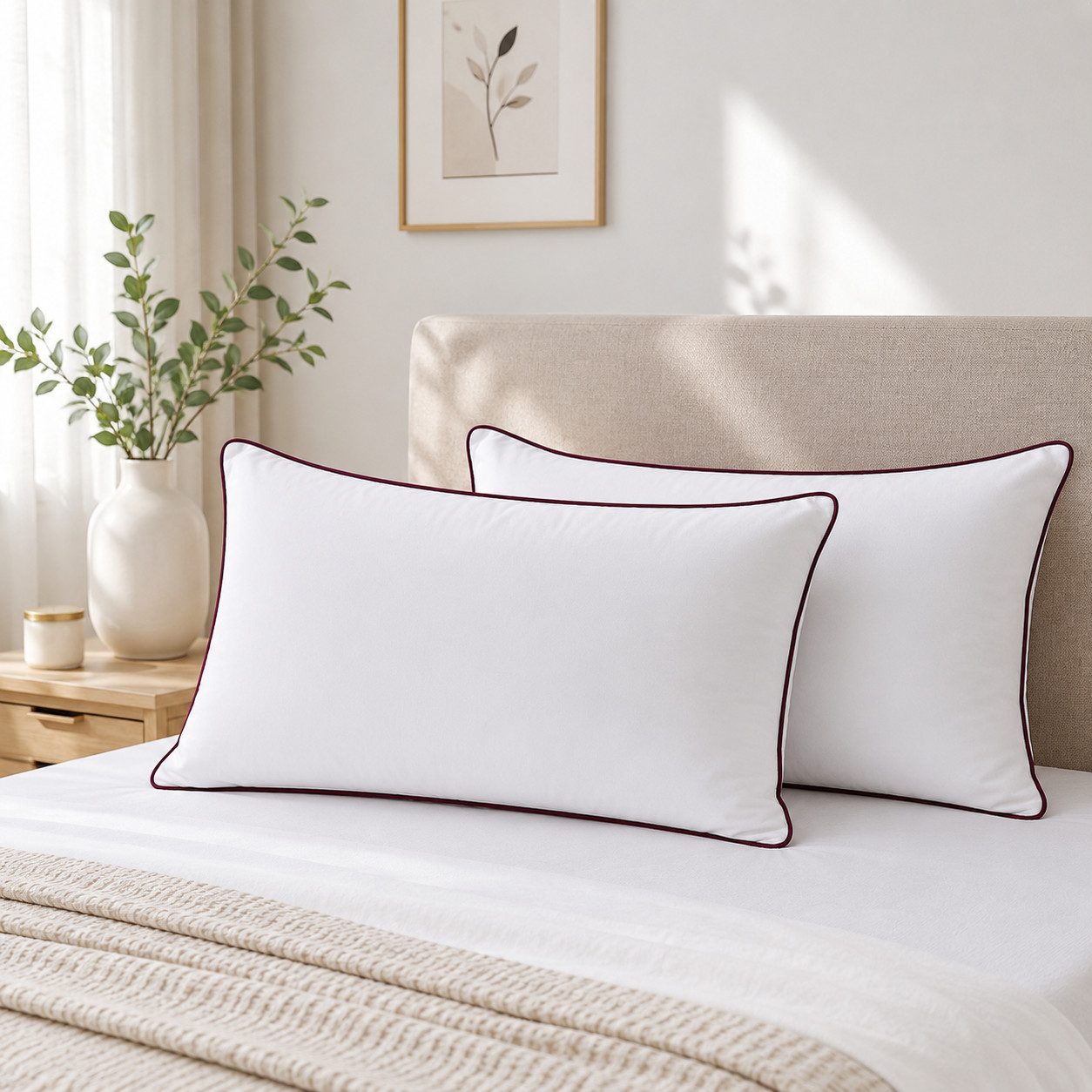 Landster Baumwollkissen Kopfkissen mit Paspelierung Hotelkissen Schlafkissen Hotelqualität, Füllung: 100% Polyester, Seitschläfer, Rückenschläfer, Seitenschläfer, Comfort, Reißverschluss für Füllung-waschbar, Hergestellt in Deutschland