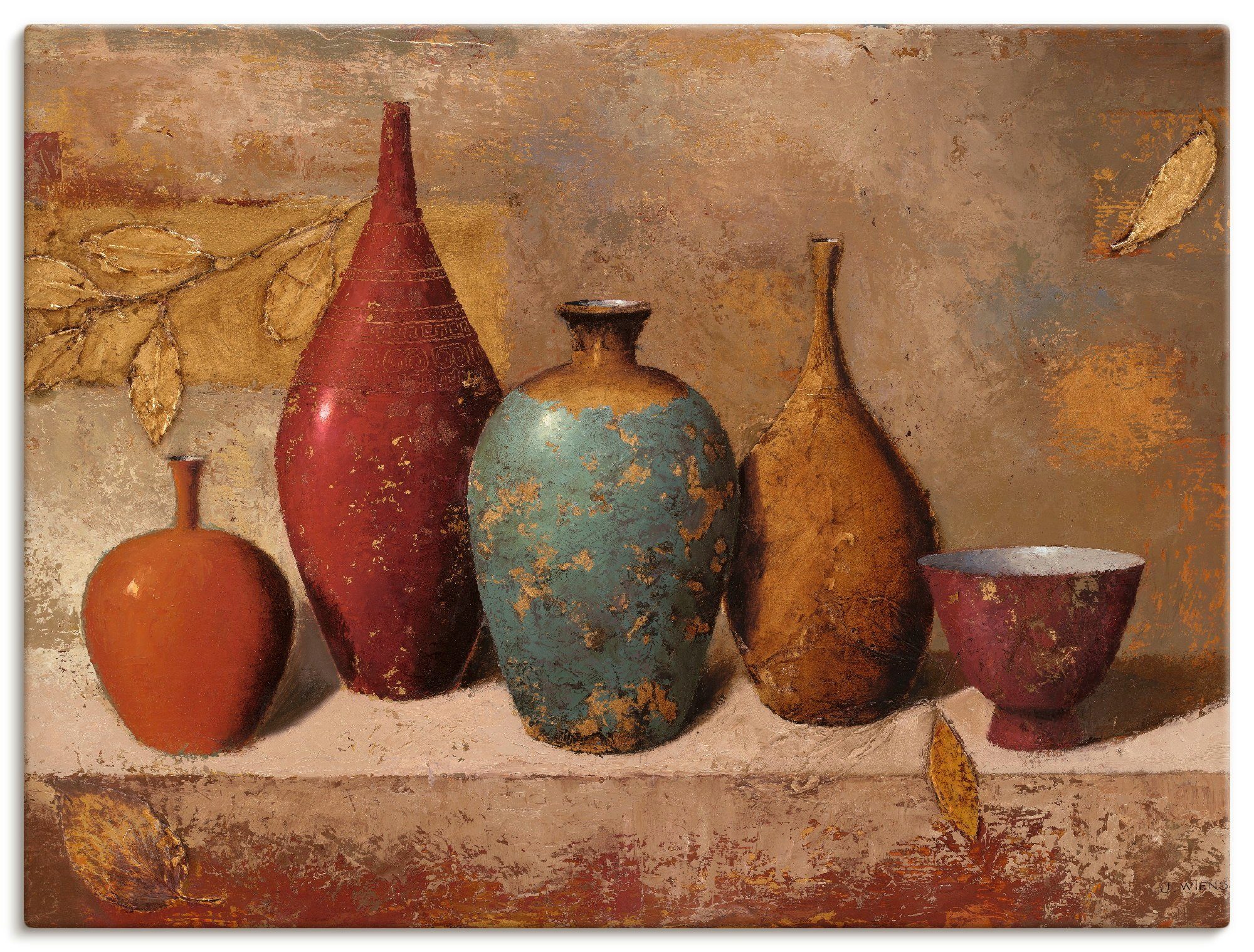 Artland Wandbild Blätter und Gefäße, Vasen & Töpfe (1 St), als Leinwandbild, Wandaufkleber oder Poster in versch. Größen