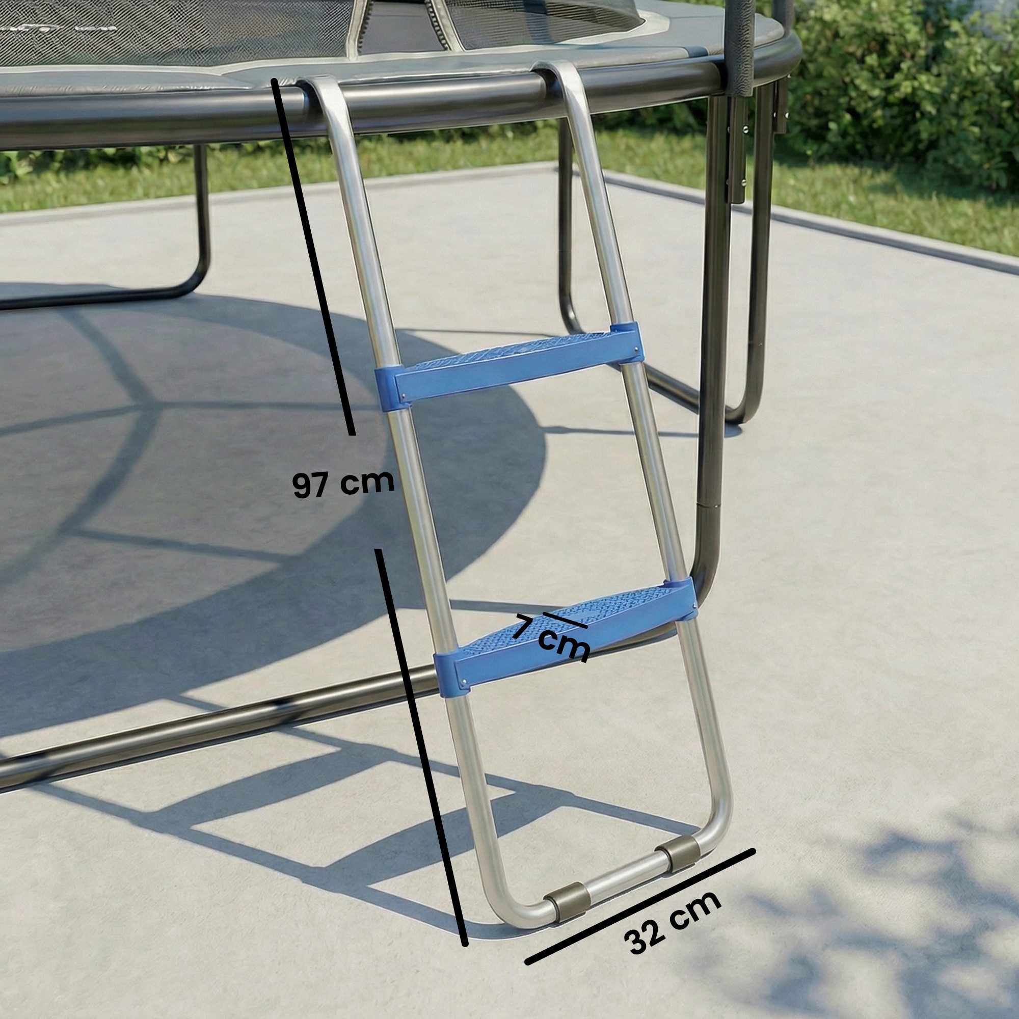 SPORTNOW Trampolinleiter mit verzinktem Stahlrahmen (2 Stufen Einstiegsleiter, 1-St., Sicherheitsleiter), bis 150 kg Tragkraft Blau