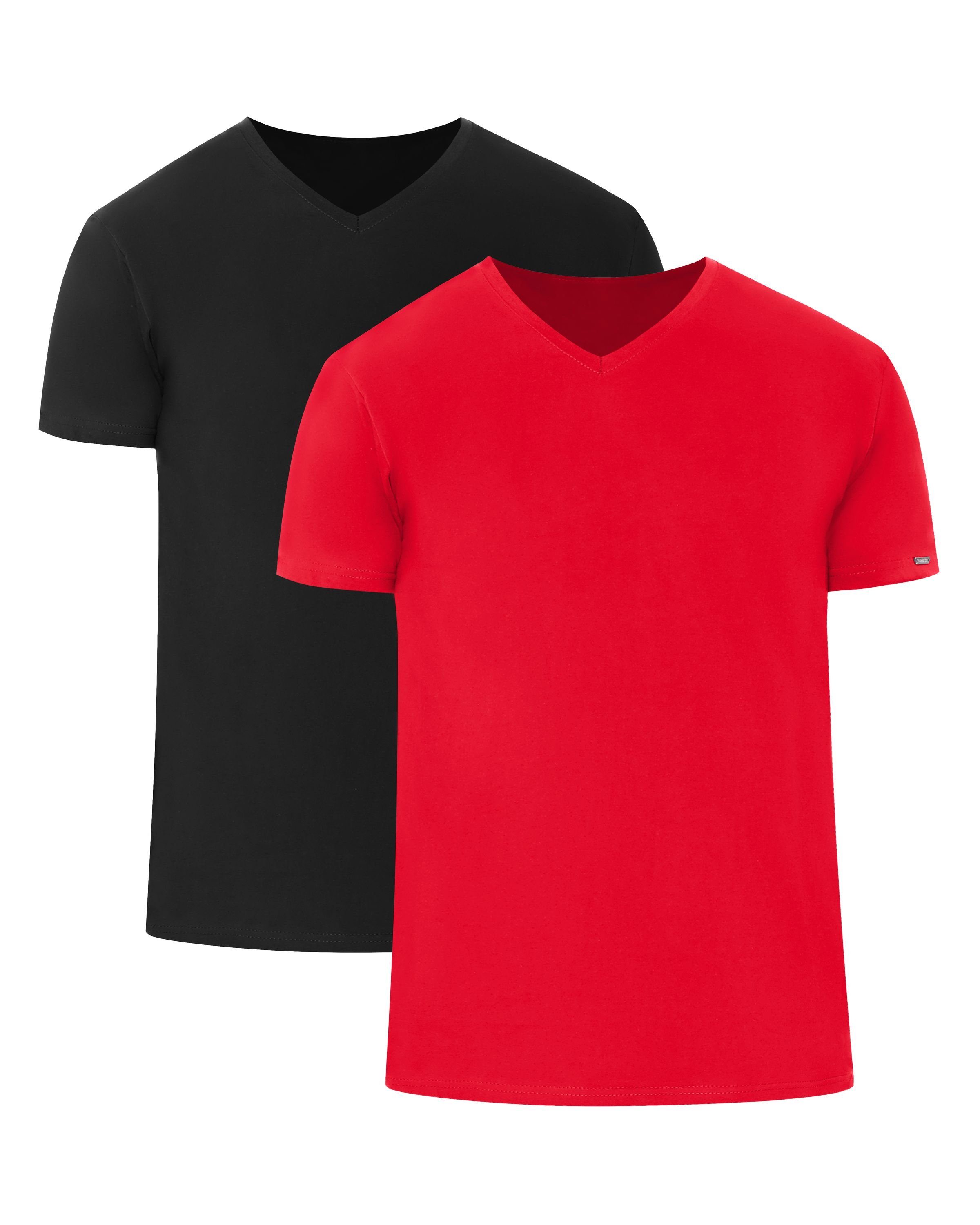 T-Shirts T-Shirt Pack Herren V-Ausschnitt (1-tlg) 2er Cornette Pack) Schwarz/Rot (2 mit CR067