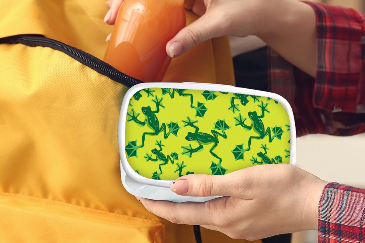MuchoWow Lunchbox Frosch (2-tlg), Muster, für Brotbox - für Tiere weiß und Dschungel - Kinder Brotdose, - Kunststoff, und Jungs Mädchen Erwachsene