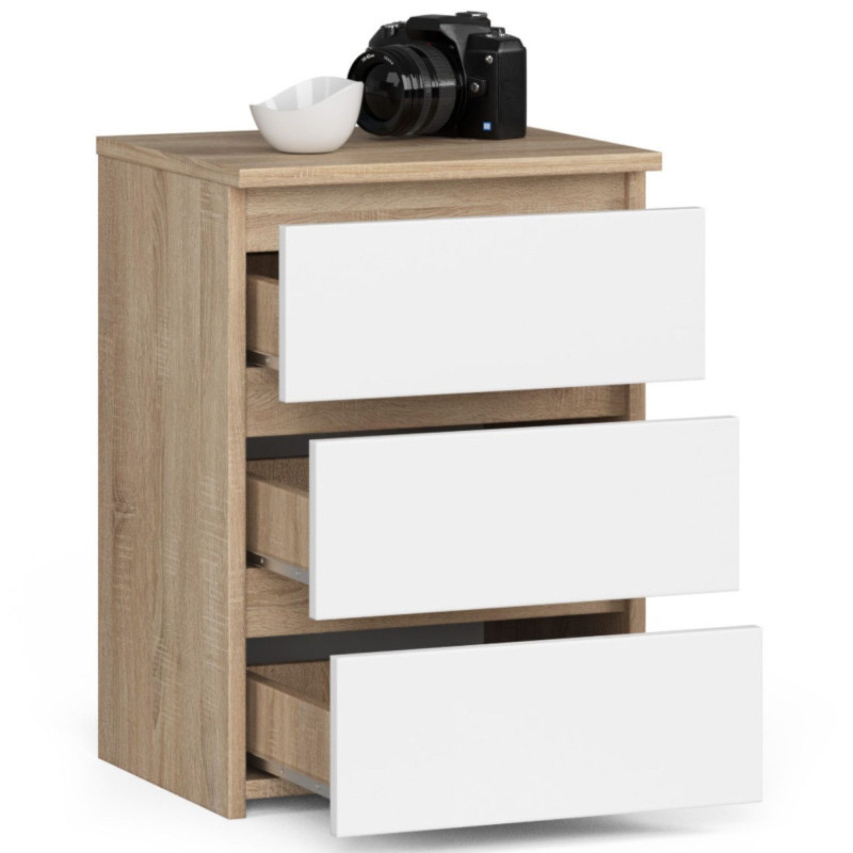 Home Collective Kommode 40 cm breit Holz Highboard Sideboard für Flur Schlafzimmer Wohnzimmer (Mehrzweckschrank Schrank schmal Kommode Schlafzimmer mit Schubladen), Kinderzimmer Organizer, 57 cm hoch mit 3 Schubladen sonoma Eiche-weiß