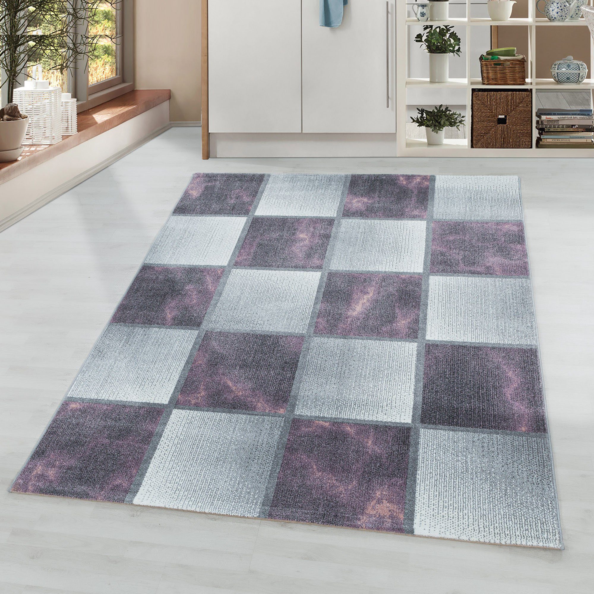 Ayyildiz Teppiche Teppich OTTAWA 4201, rechteckig, Höhe: 8 mm, Karo Muster, Kurzflor, Wohnzimmer