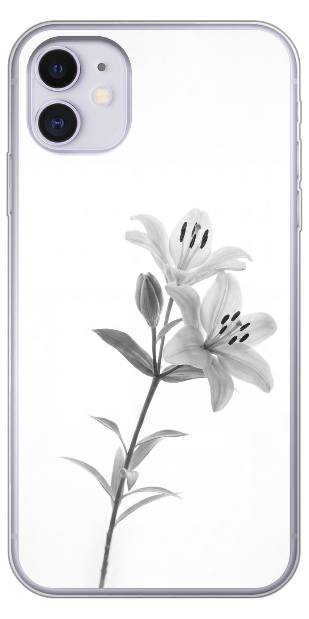 MuchoWow Handyhülle für Apple iPhone 11 Lilien - Elegant - Schwarz - Weiß, Smartphone-Bumper, Print, Handy Schutzhülle Dünn