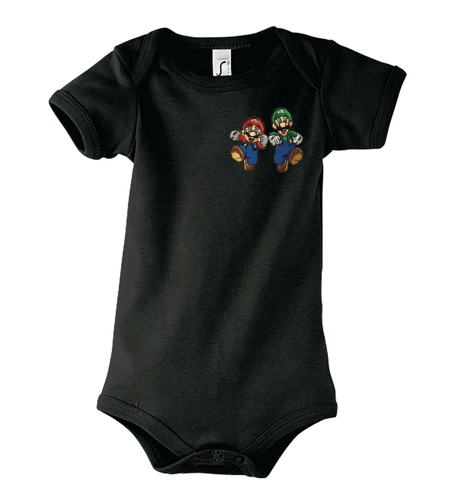 Blondie & Brownie Strampler Kinder Baby Mario & Luigi Peach Konsole Nintendo mit Druckknopf Schwarz