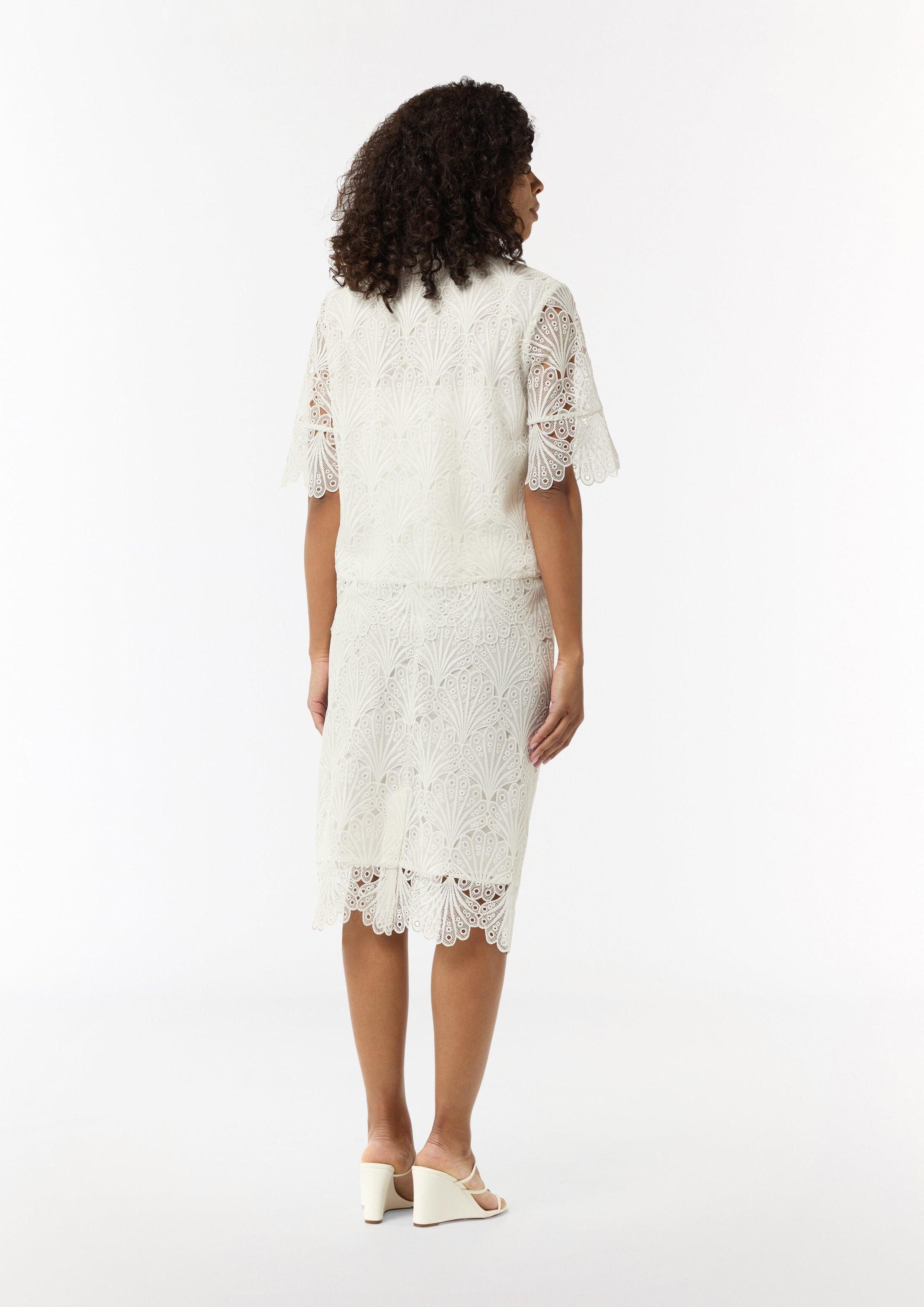 comma Kurzarmbluse Bluse Boxy-Bluse aus Spitze mit Viskose-Futter