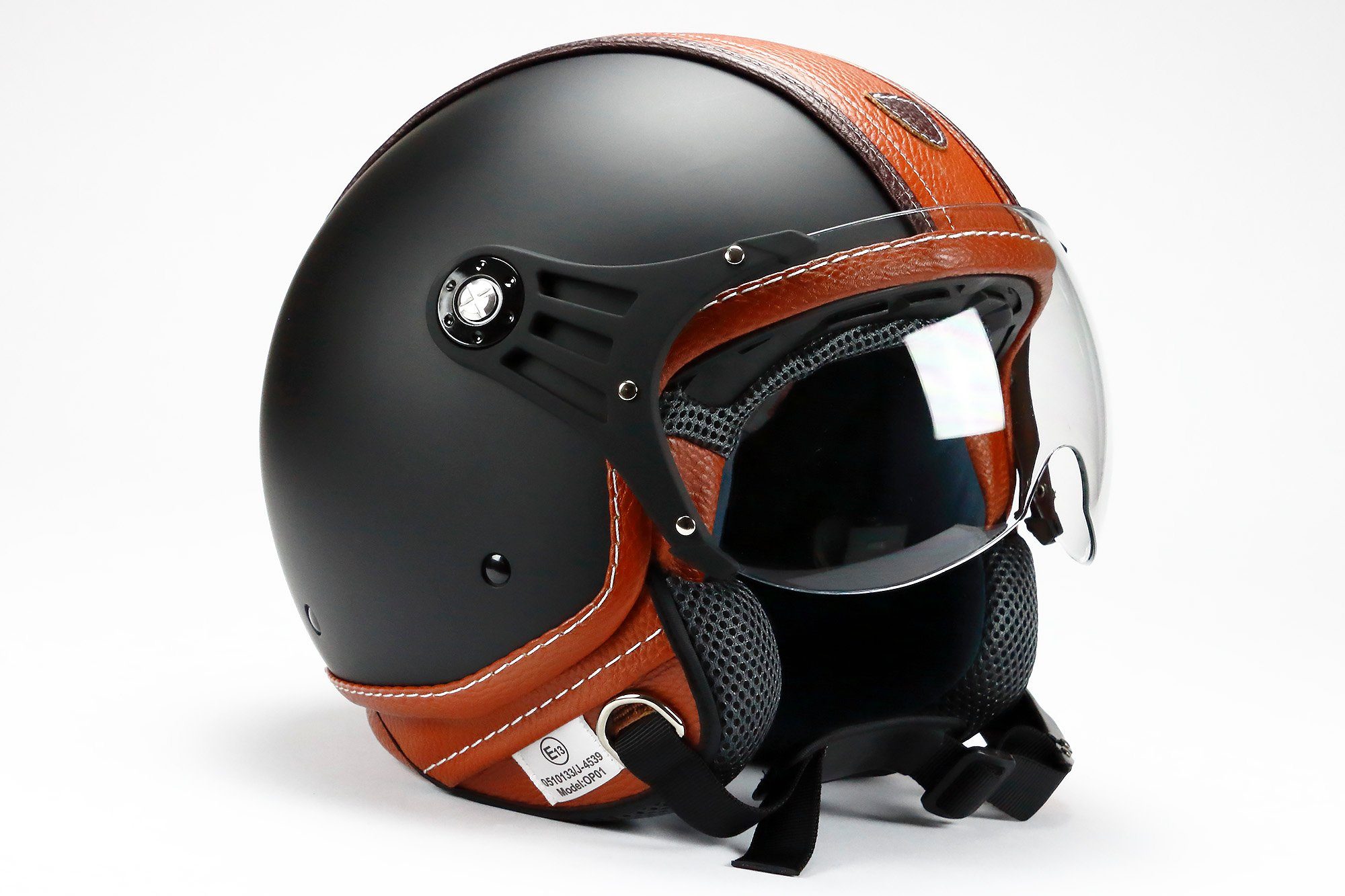 Motorradhelm BNO Motorradhelm, Jethelm, Pilotenhelm, PL 26, Matt-Schwarz-Braun