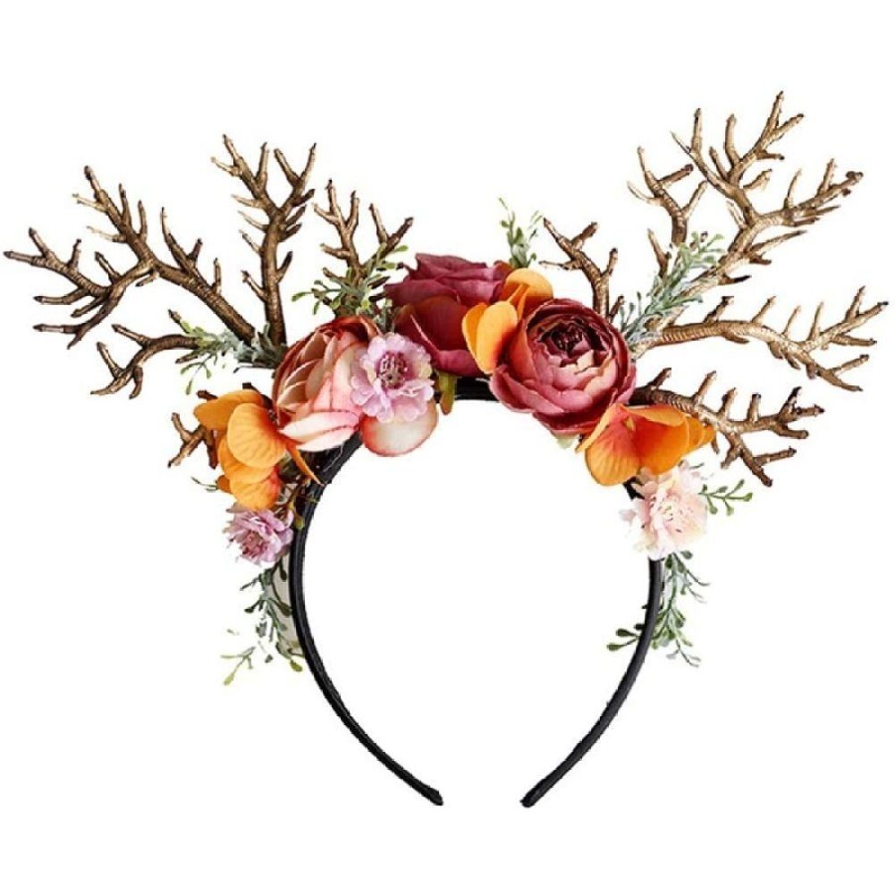 Jormftte Haarband Rentierstirnband mit Blumen,Hirsch | Haargummis
