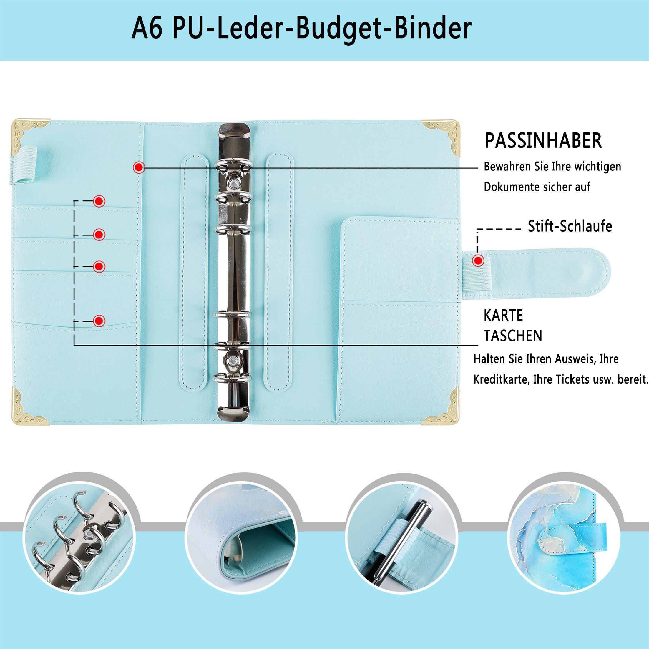 KINSI Ringbuchmappe Haushaltsbuch A6 mit Ringmechanik,Budget Planer&Finanztracker, mit Übersichtlichem Layout - Aus Lederoptik PU