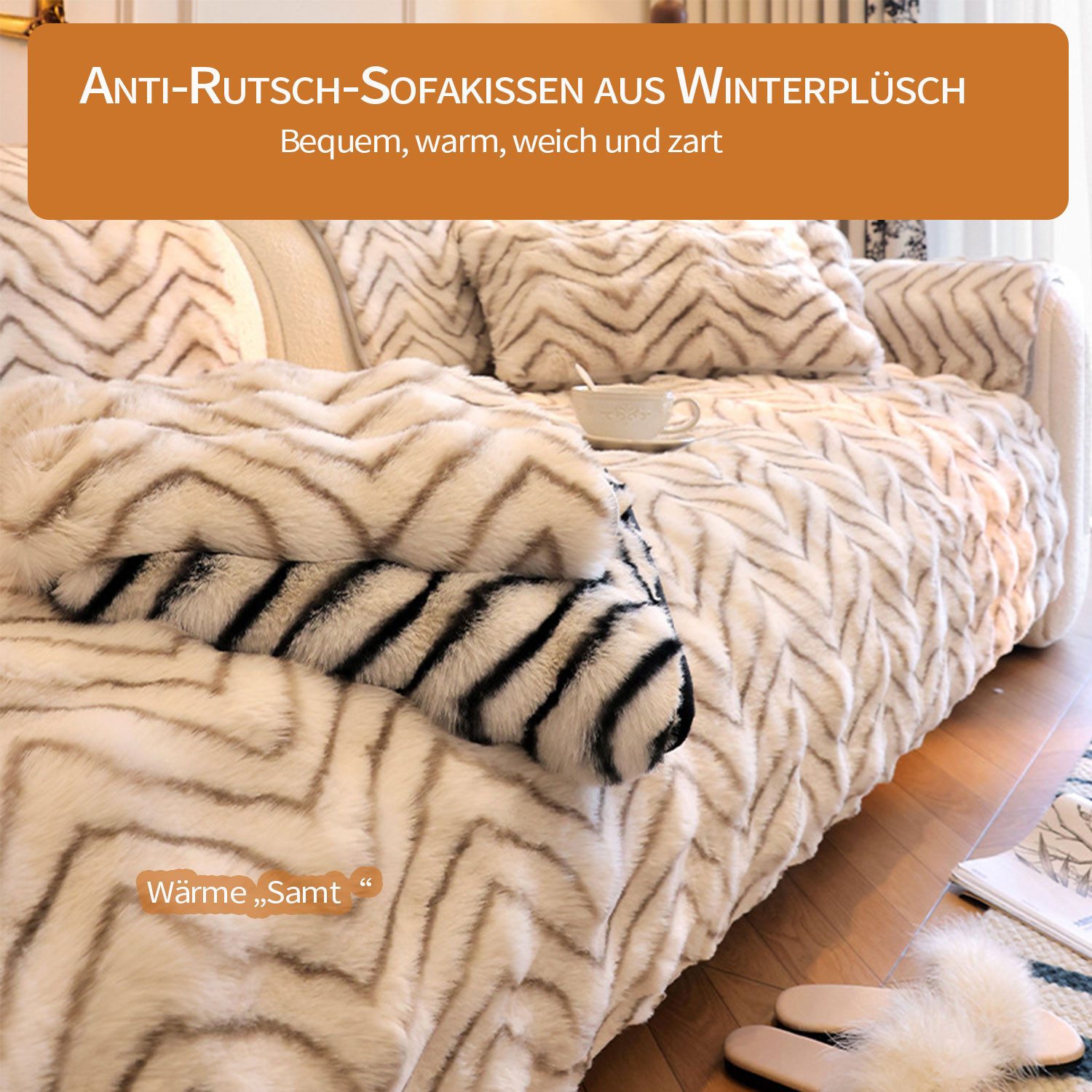 Refttenw Sofabezug Plüsch Dick Sofahusse Sofaüberwurf Abwaschbar Sofa Sitzkissenbezug, Winter Warme