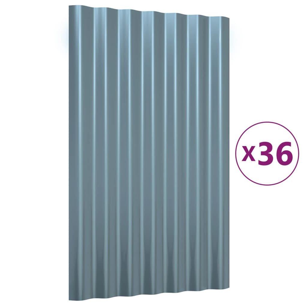 vidaXL Wellblech, Dachpaneele 36 Stk. Pulverbeschichteter Stahl Grau 60x36 cm