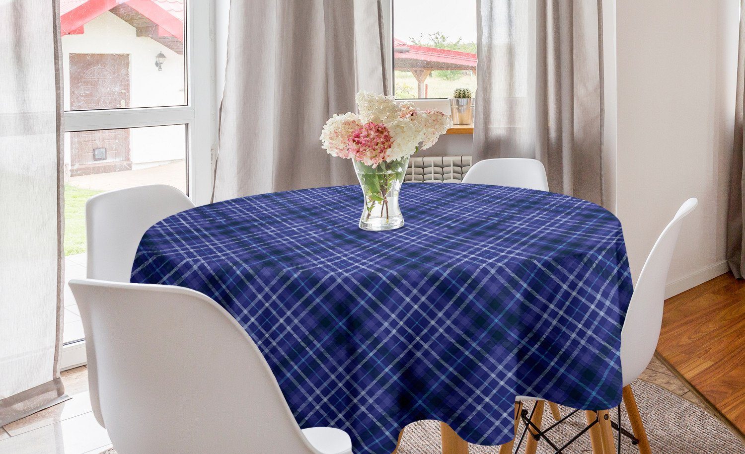 Abakuhaus Tischdecke Kreis Tischdecke Abdeckung für Esszimmer Küche Dekoration, geometrisch Blaue Töne Plaid