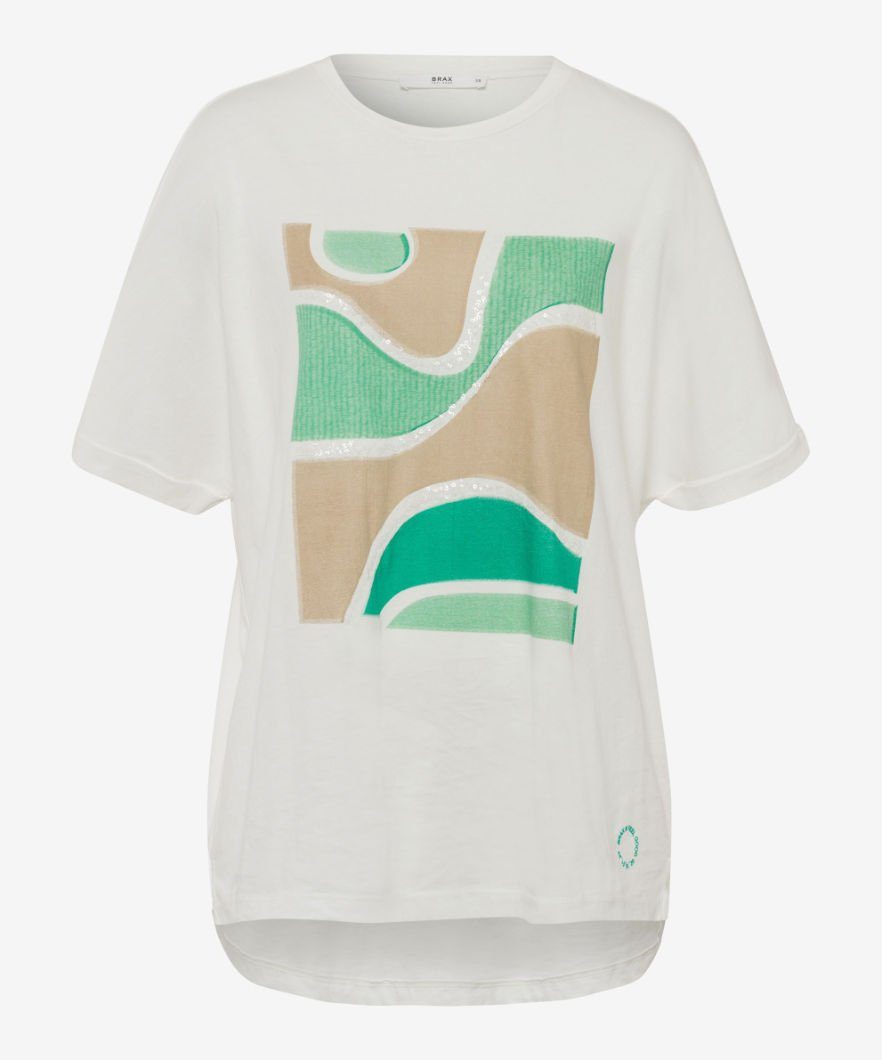 CAYA, Style Paillettenapplikation Kurzarmshirt mit Shirt Brax feiner Lässiges