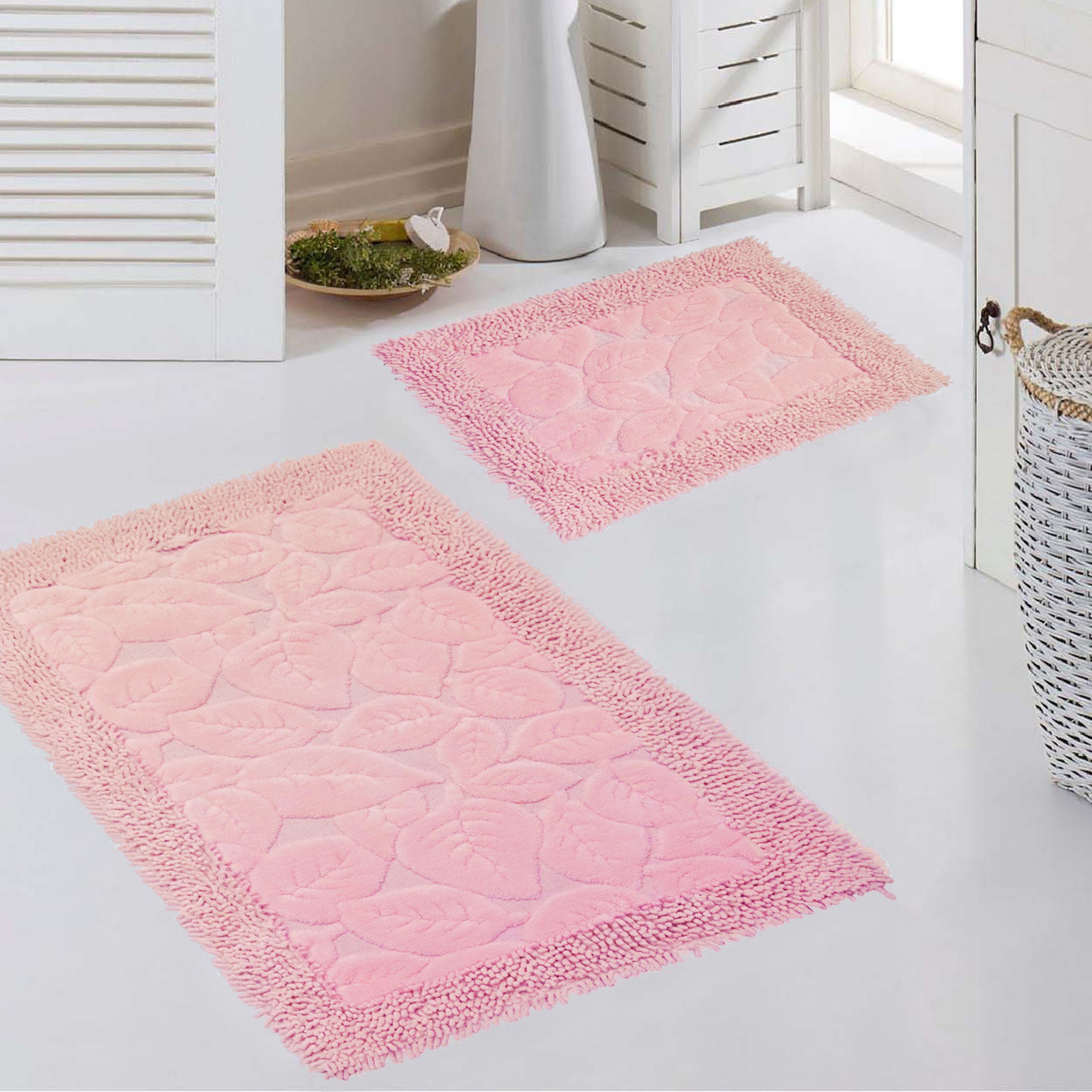 Teppich Badezimmerteppich Set 2-teilig Carpetia, – Steinoptik rechteckig, pink, rutschfest 7.5 mm waschbar Höhe