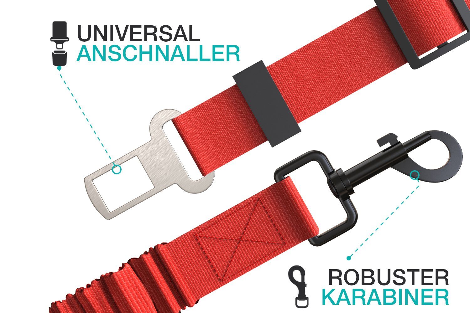 STUCH Autohundegeschirr Universeller Bungee Sicherheitsgurt für Hunde & Katzen - Hundegurt fürs Auto - Gurt, Nylon, Längenverstellbar 60-80cm, Universell für jede Hunderasse, Universell für fast jedes Auto
