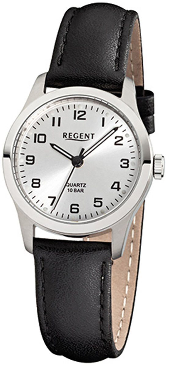 Regent Quarzuhr Regent Damen-Armbanduhr schwarz Analog, Damen Armbanduhr rund, klein (ca. 28mm), Lederarmband