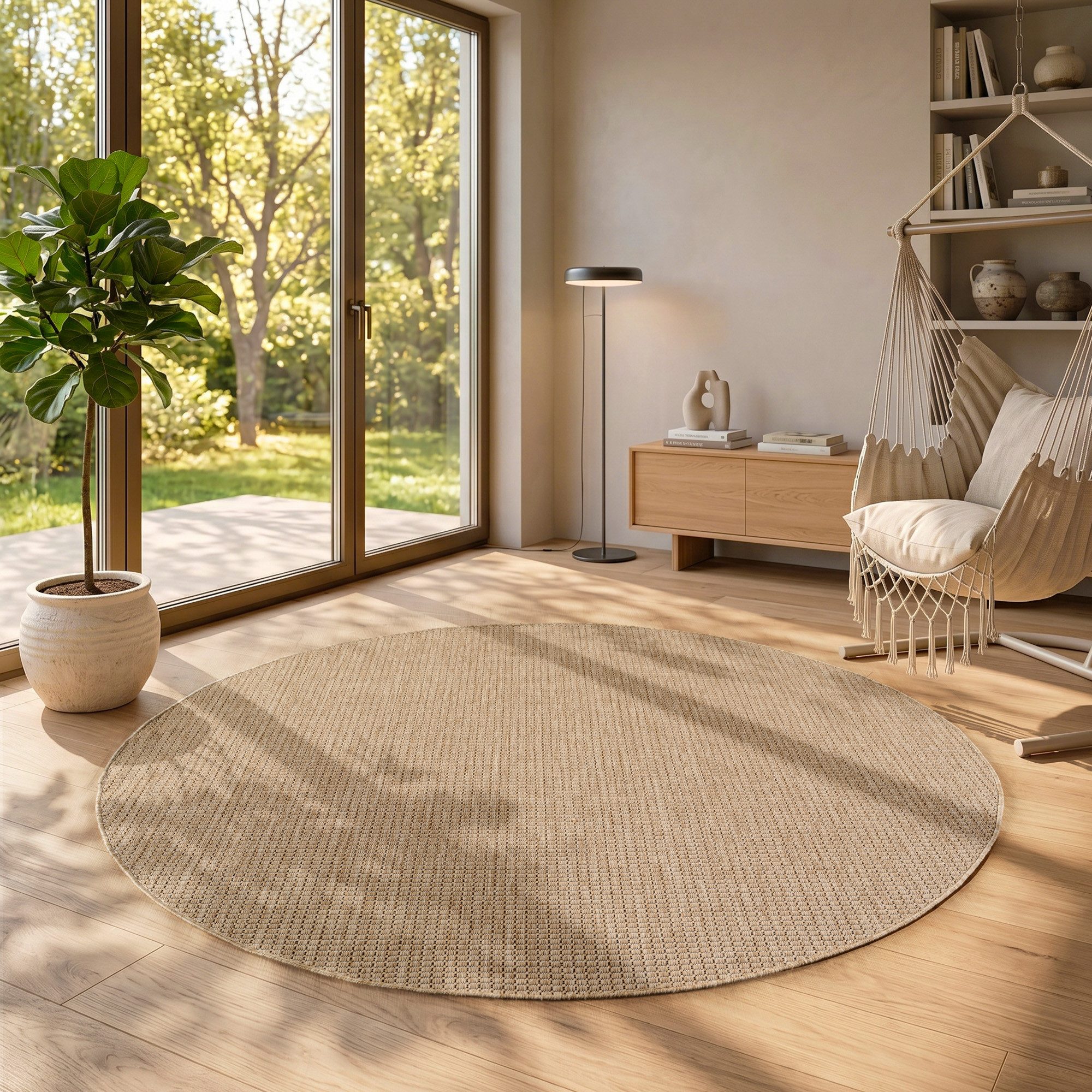 SIMPEX24 Outdoorteppich Einfarbig, Rund, Höhe: 3 mm, Teppich Wetterfest Waschbar Balkon, Garten, Terrasse und Küchenteppich