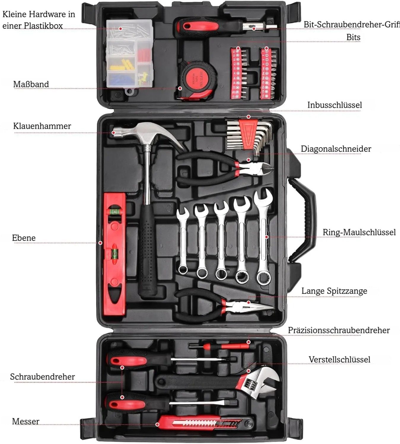 TLGREEN Werkzeugset 147-teiliges Werkzeugkoffer, Werkzeugsatz für Haushalt, Auto, DIY Reparatur