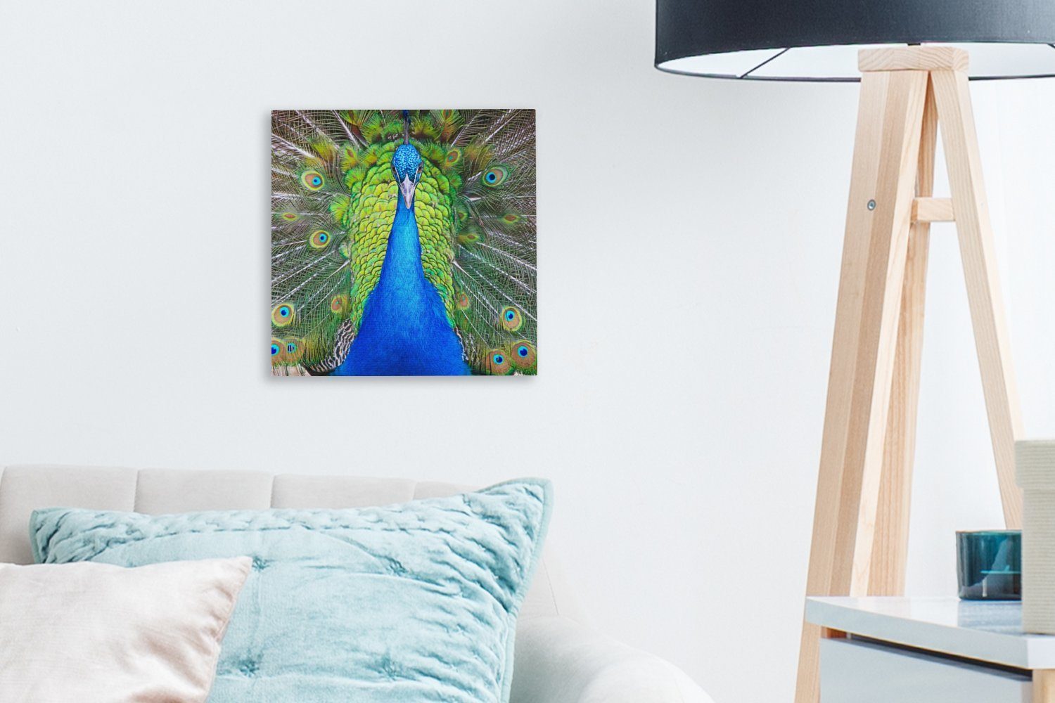 Pfau Schlafzimmer - St), Leinwandbild - Bilder Leinwand Blau für (1 OneMillionCanvasses® Grün, Wohnzimmer