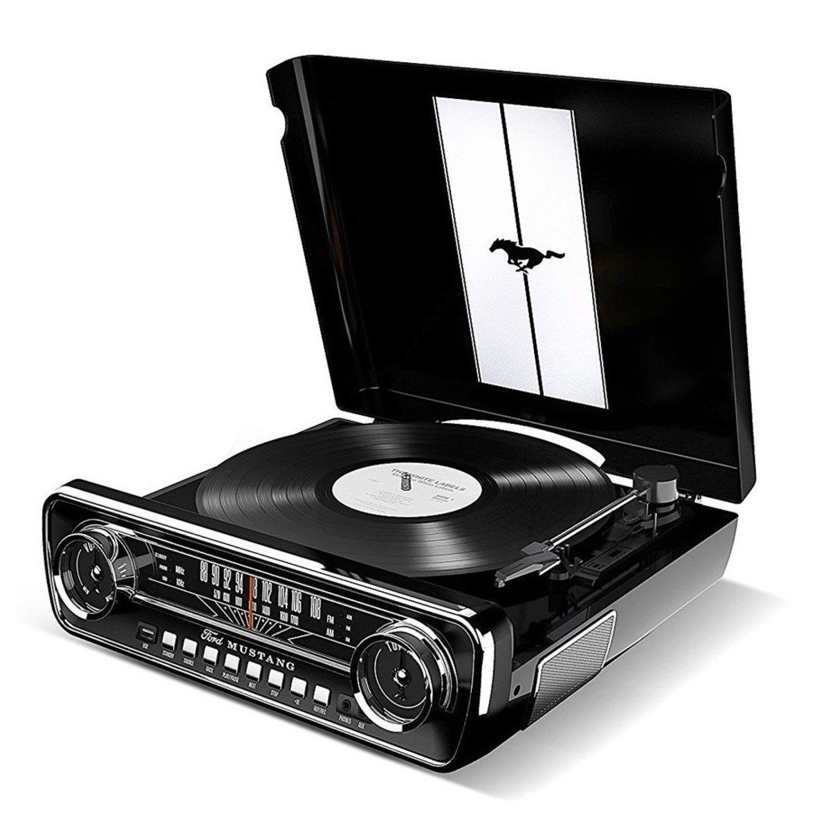 ION »Mustang LP Plattenspieler - mit Lautsprechern, eingebauter  Vorverstärker Schwarz« Radioplattenspieler (Riemenantrieb, Max.  Ausgangsleistung: 2 x 1,2 W;, Ausgangspegel: 500 mV @ 1 kHz;, Impedanz: 4  Ohm;, Aufnahme: MP3 Format: 128 KB /