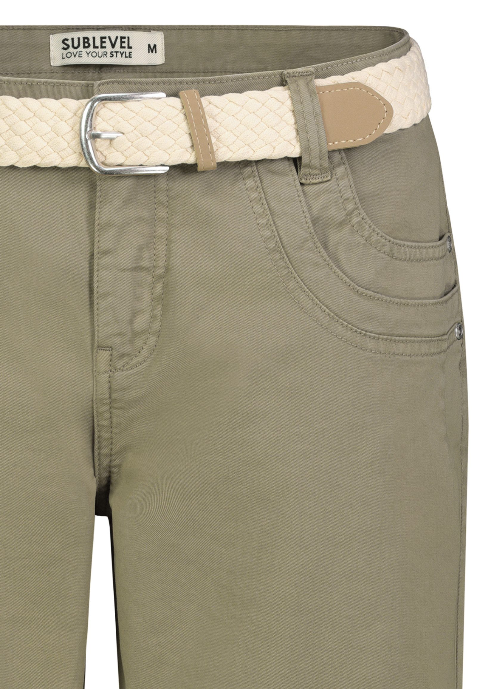 SUBLEVEL Bermudas Damen Sommer Stoffhose kurz mit buntem Flechtgürte Sommerhose, kurze Chinohose, Shorts mit Gürtel